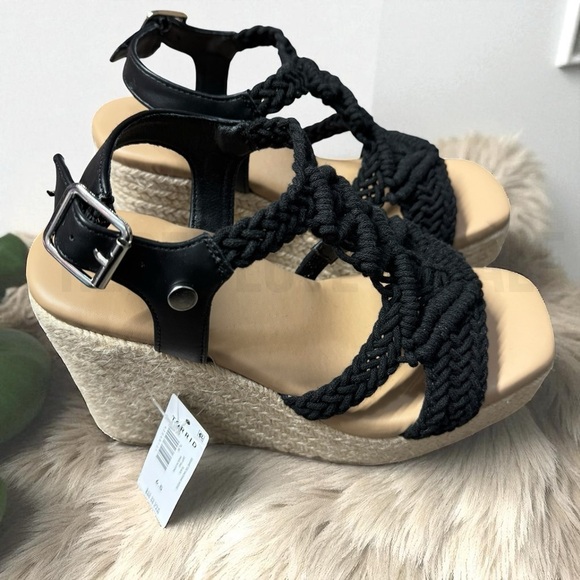 torrid Shoes - Torrid Black Braided Wedge Sandals Size 6.5 Wide New With Tags